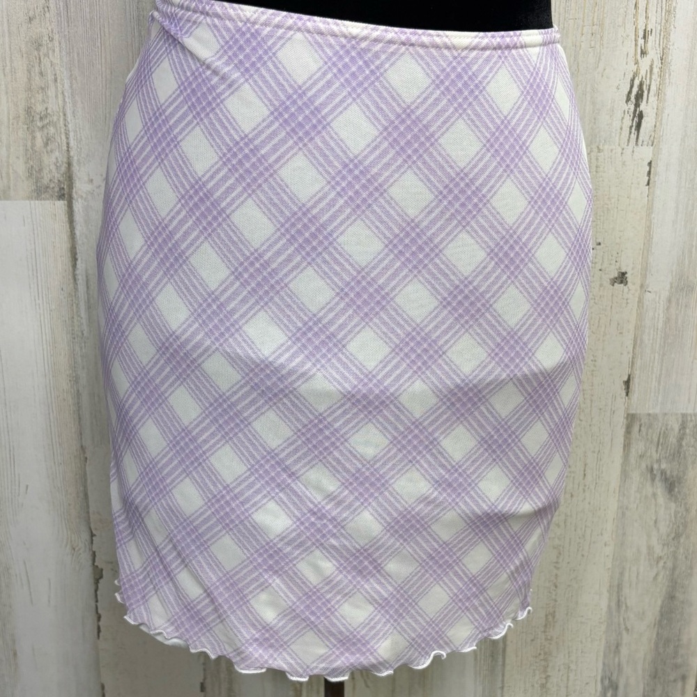 Hollister Y2K Purple and White Plaid‎ Skirt